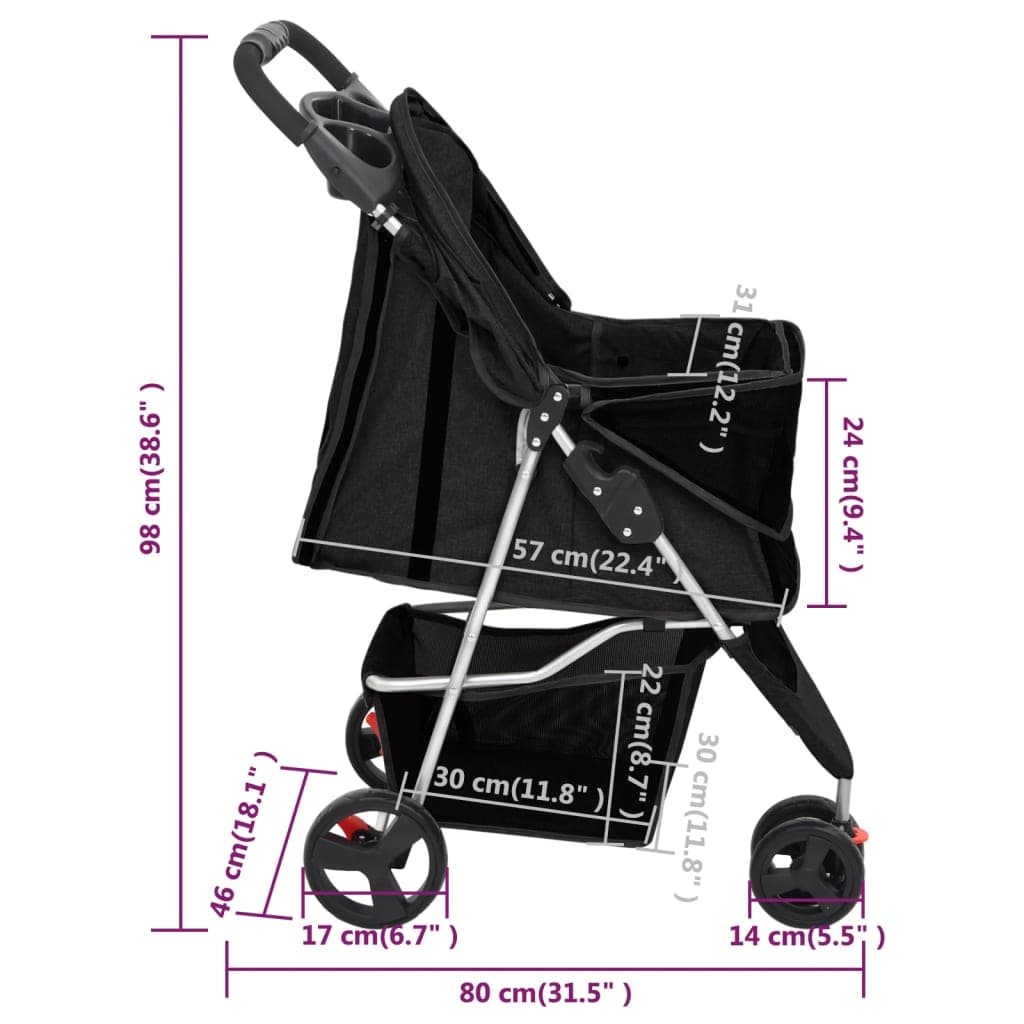 Passeggino per Cani Pieghevole Nero 80x46x98cm Tessuto Oxford — miniatura 11 di 11