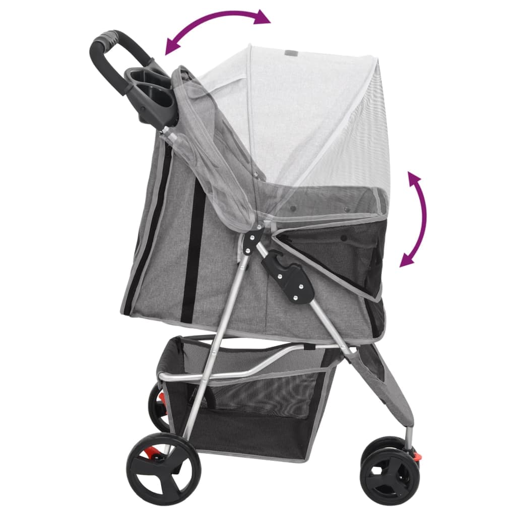Passeggino per Cani Pieghevole Grigio 80x46x98cm Tessuto Oxford — miniatura 4 di 11