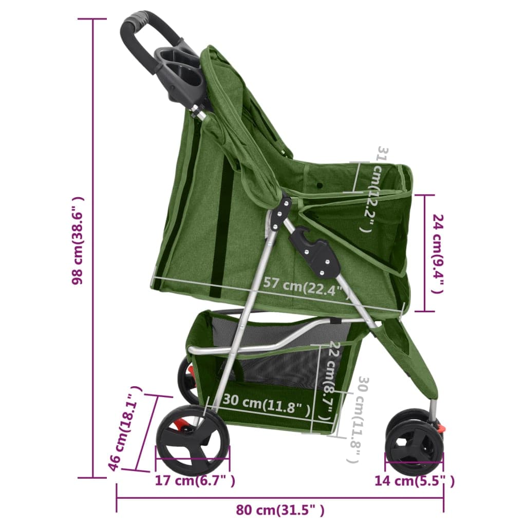 Passeggino per Cani Pieghevole Verde 80x46x98cm Tessuto Oxford — miniatura 11 di 11