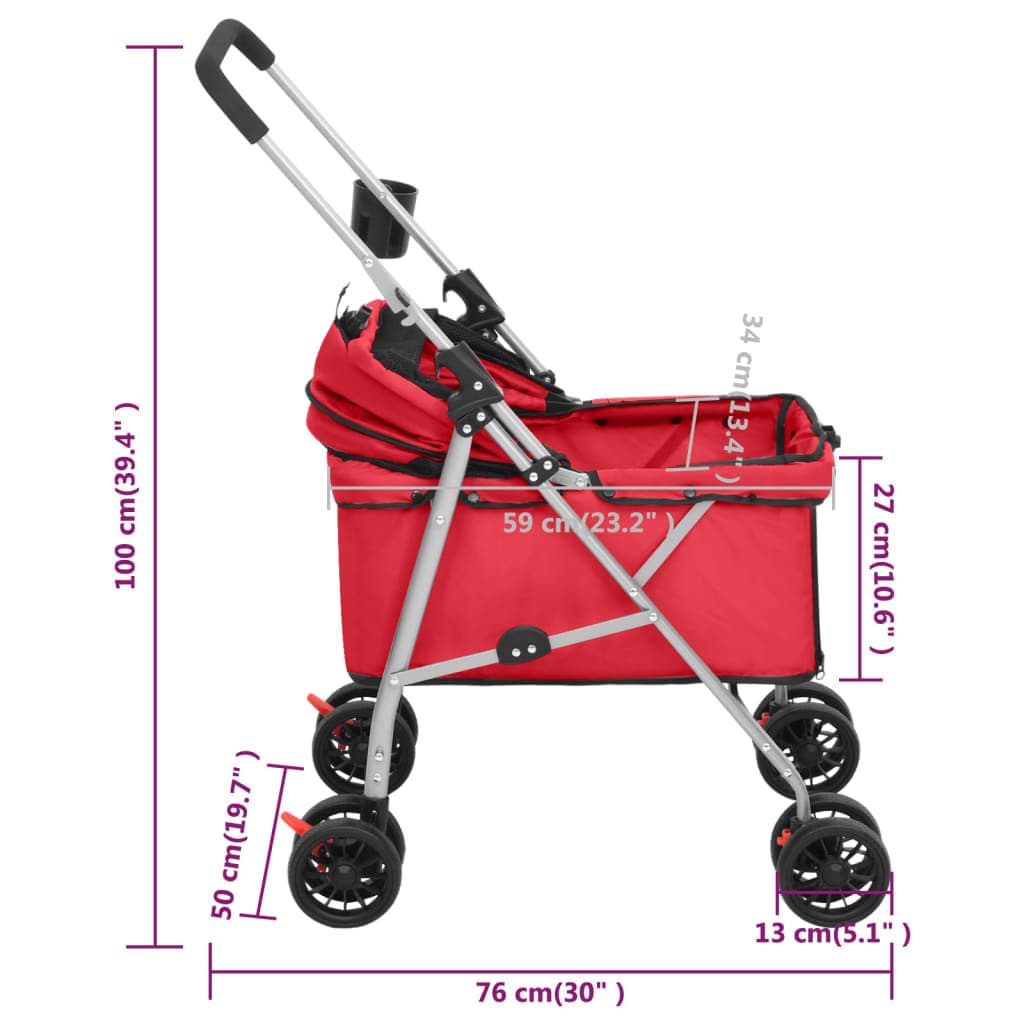 Passeggino per Cani Pieghevole Rosso 76x50x100cm Tessuto Oxford — miniatura 11 di 11