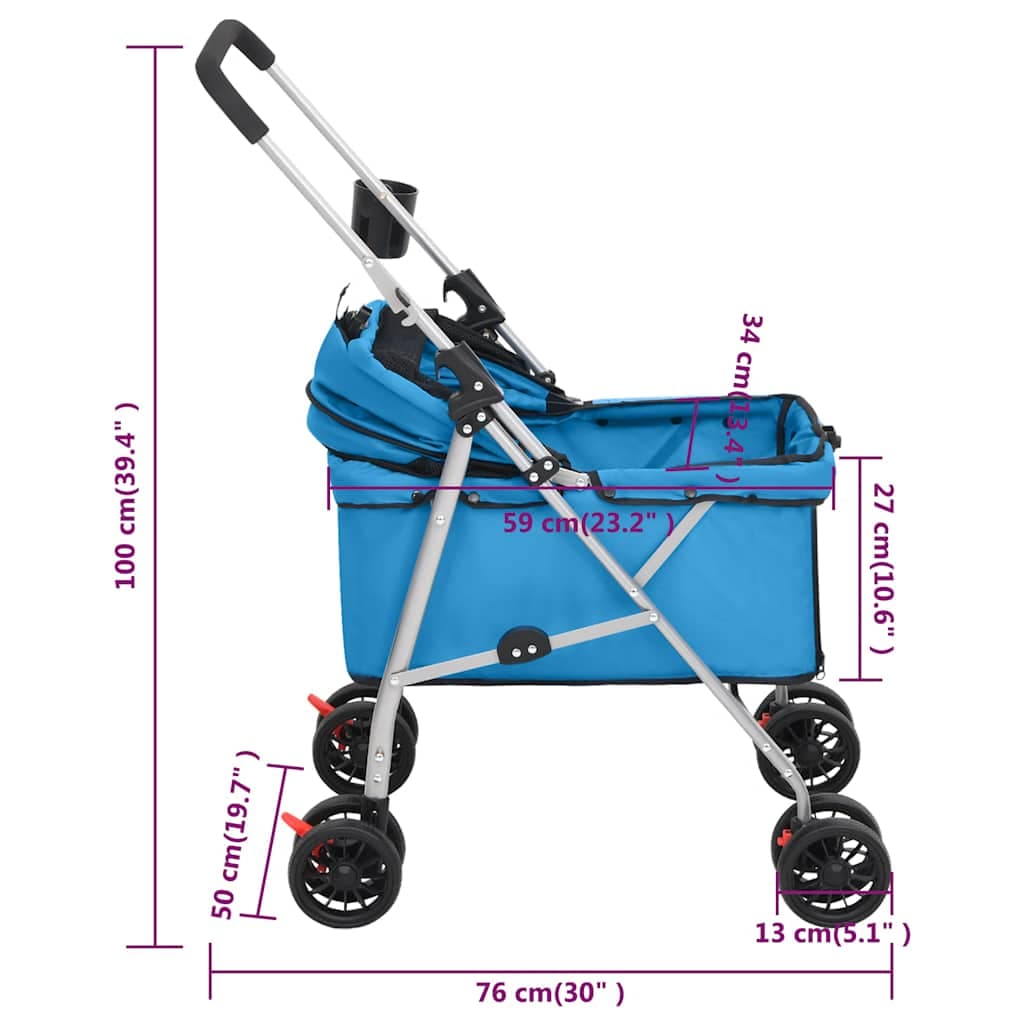 Passeggino per Cani Pieghevole Blu 76x50x100cm Tessuto Oxford — miniatura 11 di 11