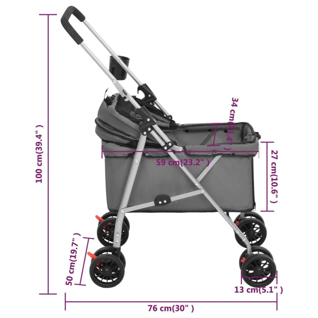 Passeggino Cani Pieghevole Grigio 76x50x100cm Tessuto Oxford — miniatura 11 di 11