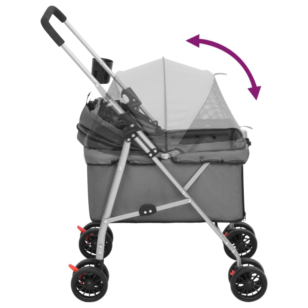 Passeggino Cani Pieghevole Grigio 76x50x100cm Tessuto Oxford — miniatura 5 di 11