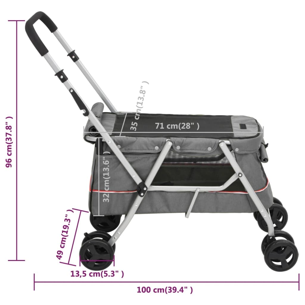 Passeggino Cani Pieghevole Grigio 100x49x96cm Tessuto di Lino — miniatura 11 di 11