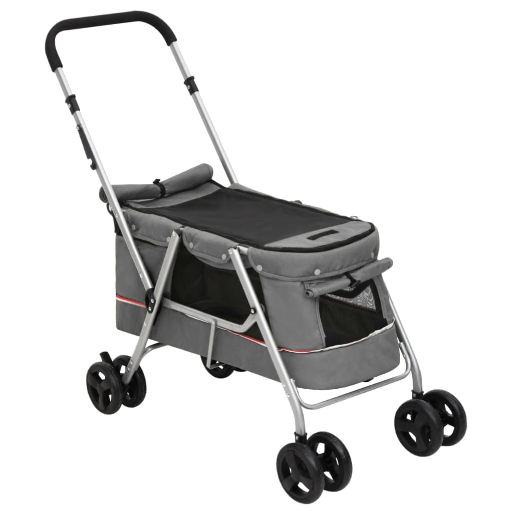 Passeggino Cani Pieghevole Grigio 100x49x96cm Tessuto di Lino — miniatura 2 di 11
