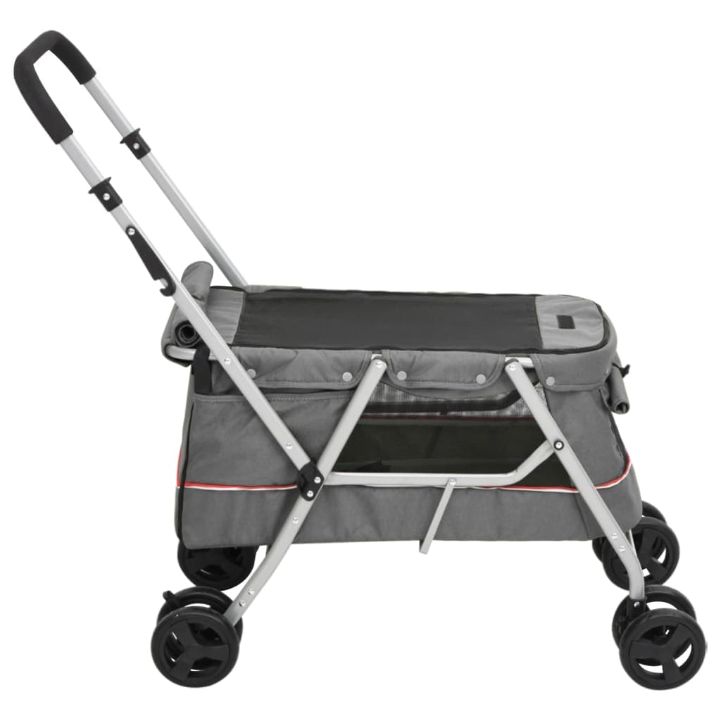 Passeggino Cani Pieghevole Grigio 100x49x96cm Tessuto di Lino — miniatura 3 di 11