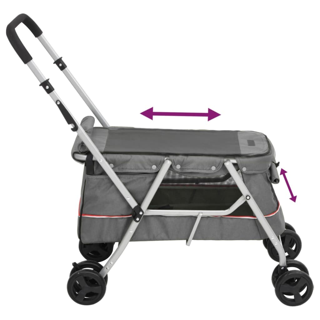 Passeggino Cani Pieghevole Grigio 100x49x96cm Tessuto di Lino — miniatura 5 di 11