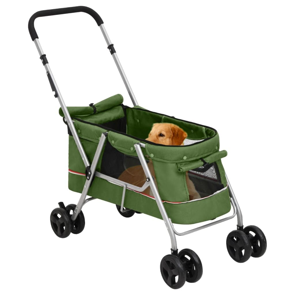 Passeggino Cani Pieghevole Verde 100x49x96cm Tessuto di Lino — miniatura 1 di 11