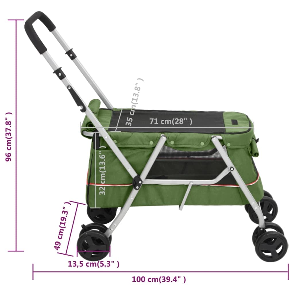 Passeggino Cani Pieghevole Verde 100x49x96cm Tessuto di Lino — miniatura 11 di 11