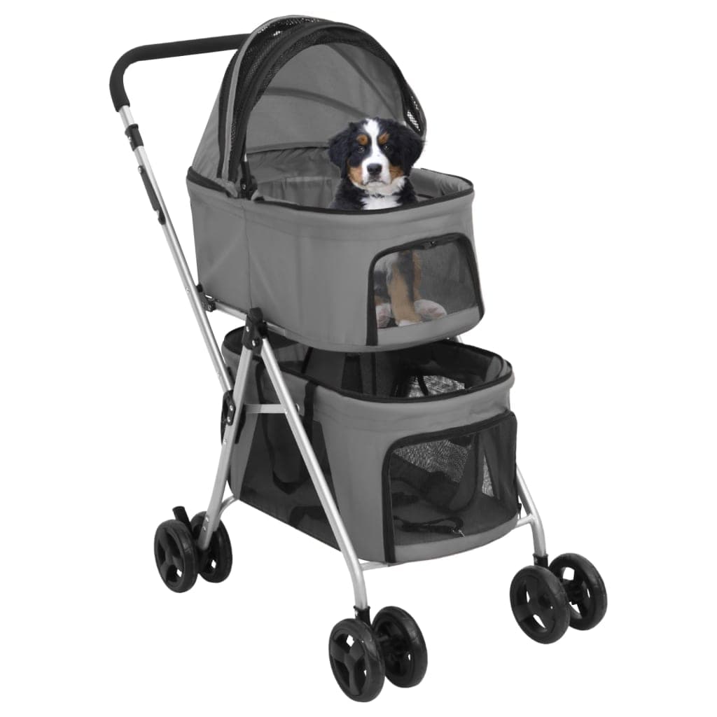 Passeggino Cani Pieghevole 2 Livelli Grigio 83x48x97cm Tessuto — foto 1 di 12