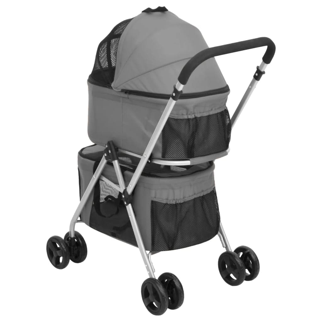 Passeggino Cani Pieghevole 2 Livelli Grigio 83x48x97cm Tessuto — foto 3 di 12
