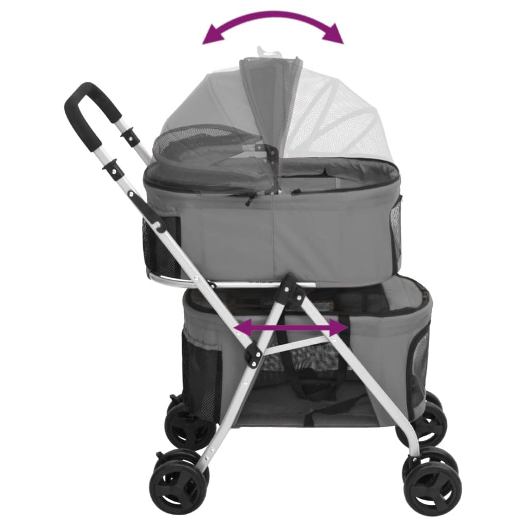 Passeggino Cani Pieghevole 2 Livelli Grigio 83x48x97cm Tessuto — foto 4 di 12