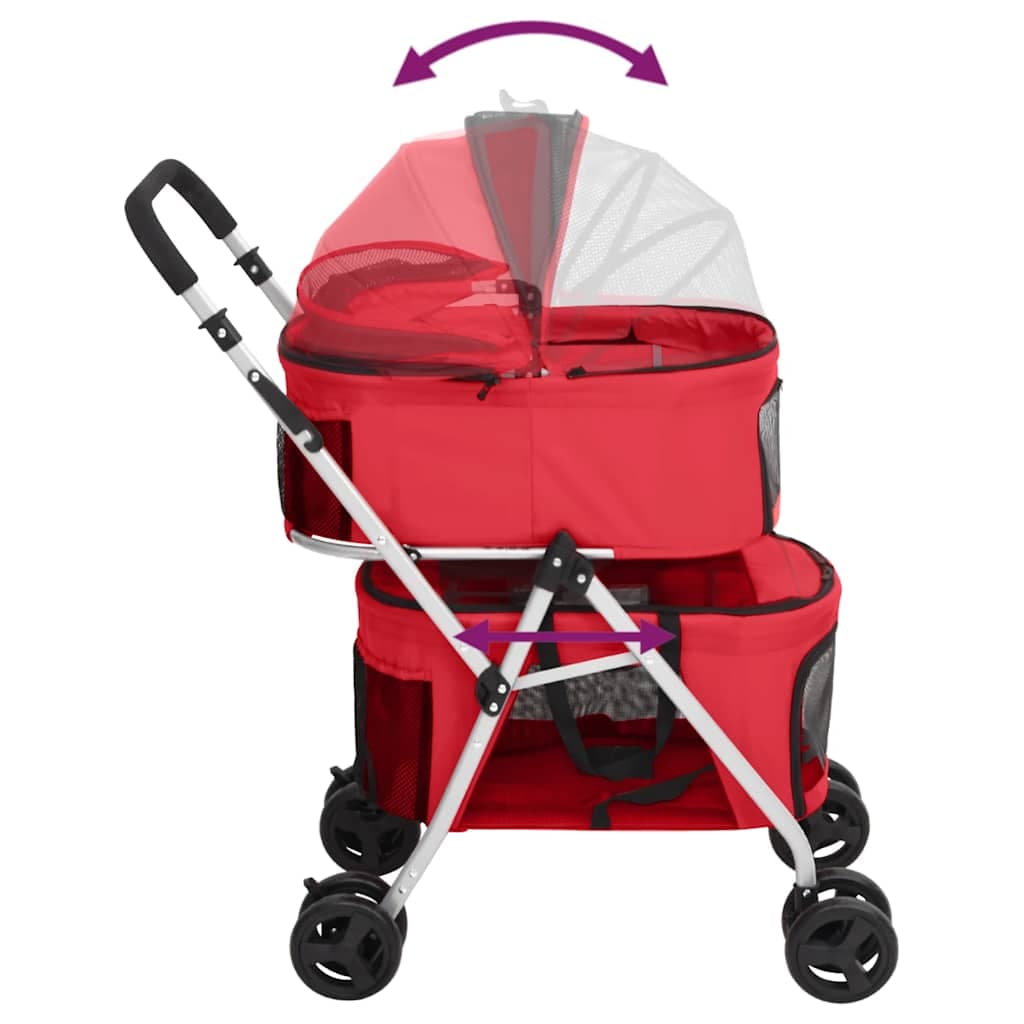 Passeggino Cani Pieghevole 2 Livelli Rosso 83x48x97cm Tessuto — foto 4 di 12