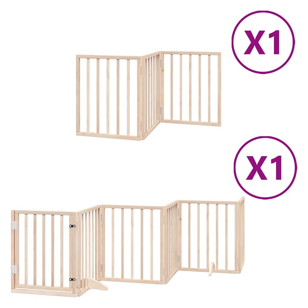 Cancello per Cani con Porta Pieghevole 9 Pannelli 450 cm Pioppo — miniatura 2 di 11