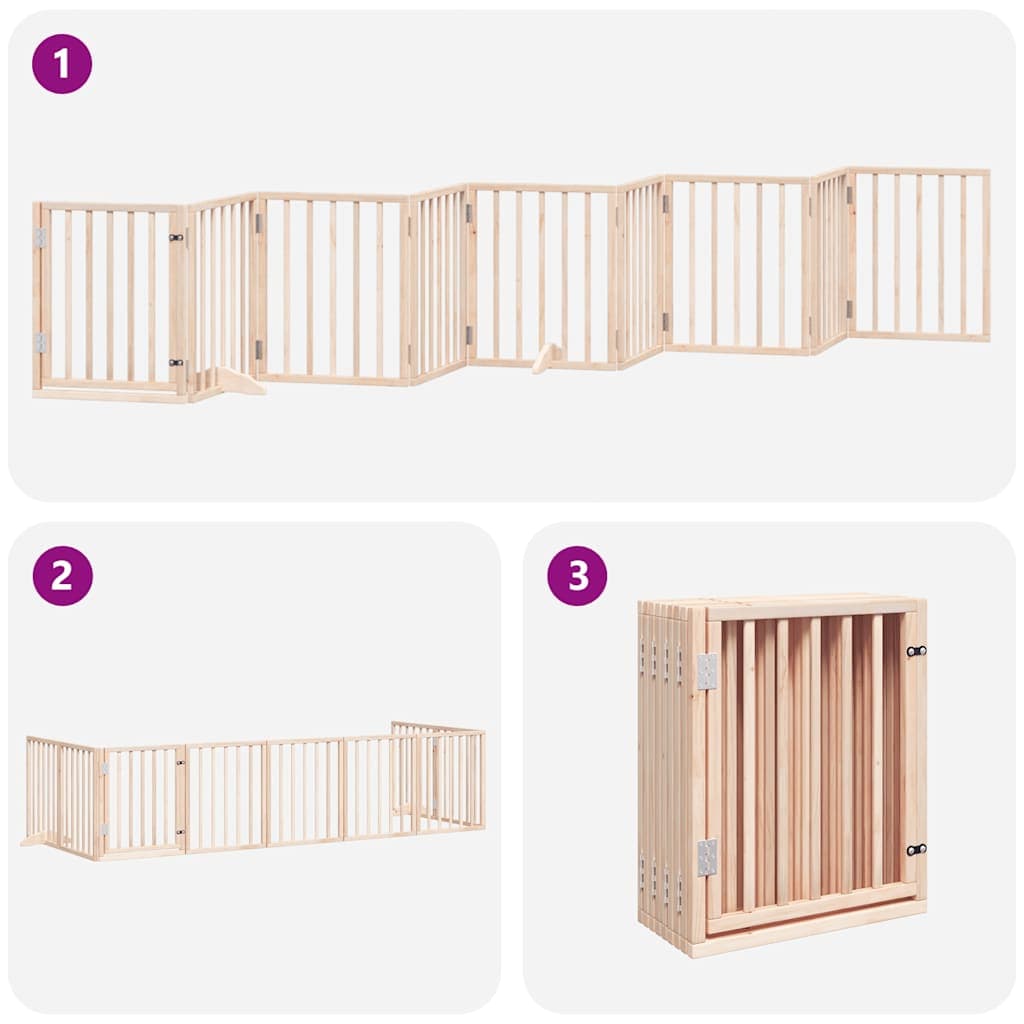 Cancello per Cani con Porta Pieghevole 9 Pannelli 450 cm Pioppo — miniatura 5 di 11