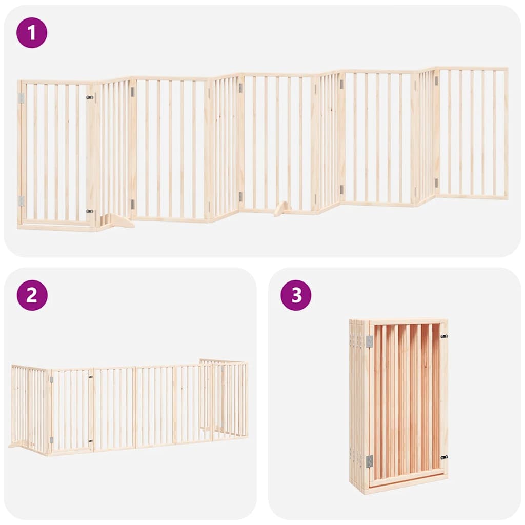 Cancello per Cani con Porta Pieghevole 9 Pannelli 450 cm Pioppo — miniatura 5 di 11