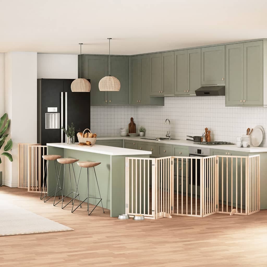 Cancello per Cani con Porta Pieghevole 9 Pannelli 450 cm Pioppo — miniatura 1 di 11