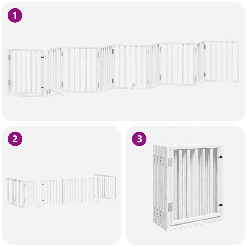Cancello Cani Porta Pieghevole Bianco 9 Pannelli 450 cm Pioppo — miniatura 5 di 11