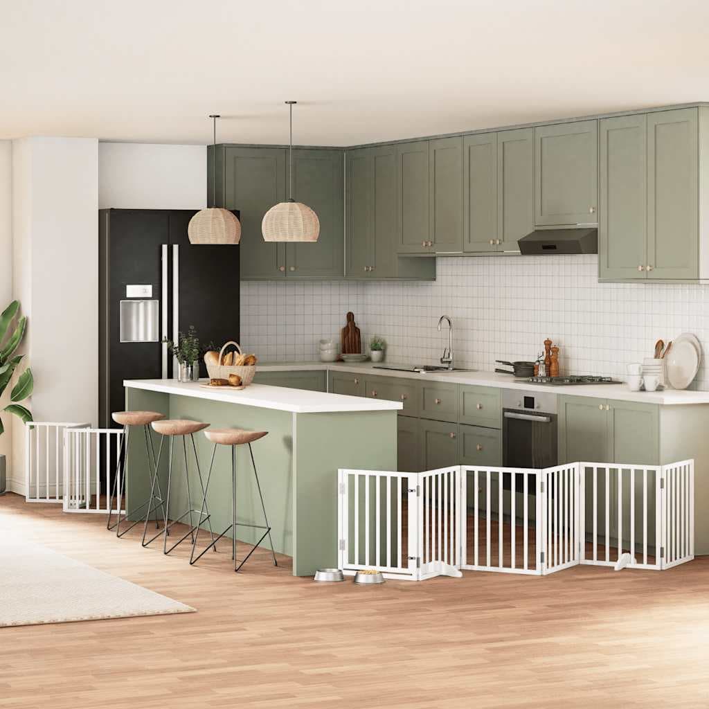 Cancello Cani Porta Pieghevole Bianco 9 Pannelli 450 cm Pioppo — miniatura 1 di 11