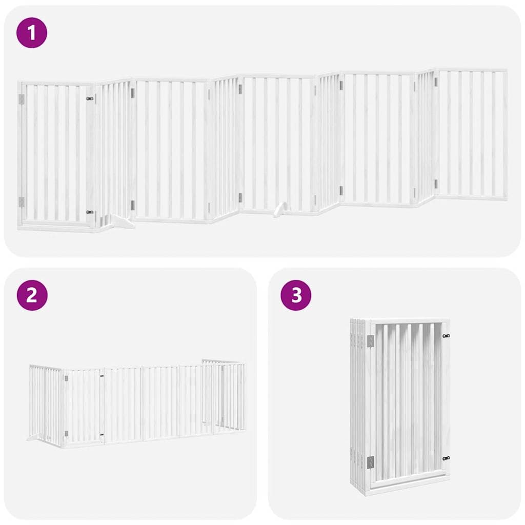 Cancello Cani Porta Pieghevole Bianco 9 Pannelli 450 cm Pioppo — miniatura 5 di 11
