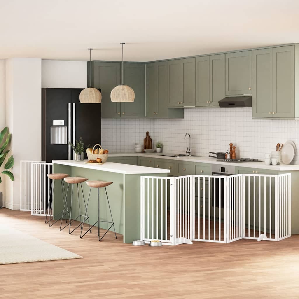 Cancello Cani Porta Pieghevole Bianco 9 Pannelli 450 cm Pioppo — miniatura 1 di 11