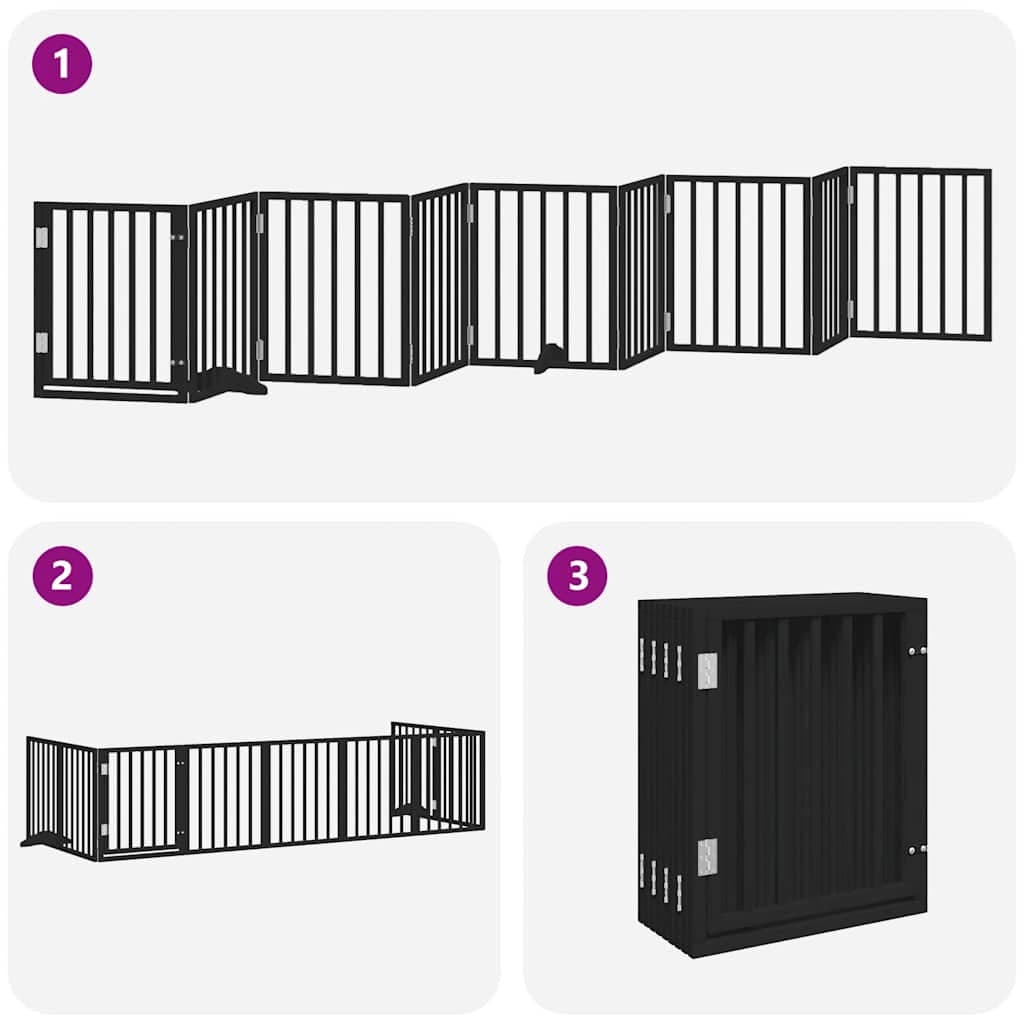 Cancello per Cani Porta Pieghevole Nero 9 Pannelli 450cm Pioppo — miniatura 5 di 11