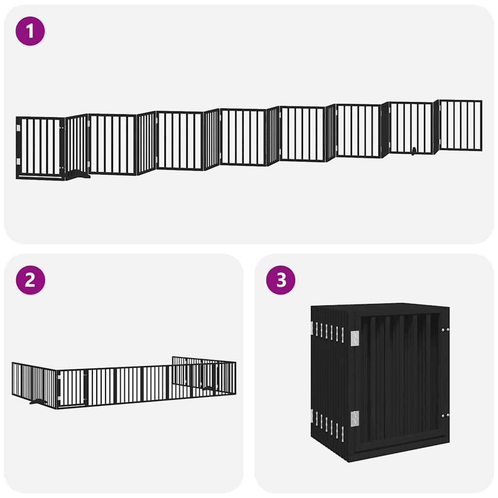 Cancello Cani Porta Pieghevole Nero 15 Pannelli 750 cm Pioppo — miniatura 4 di 11