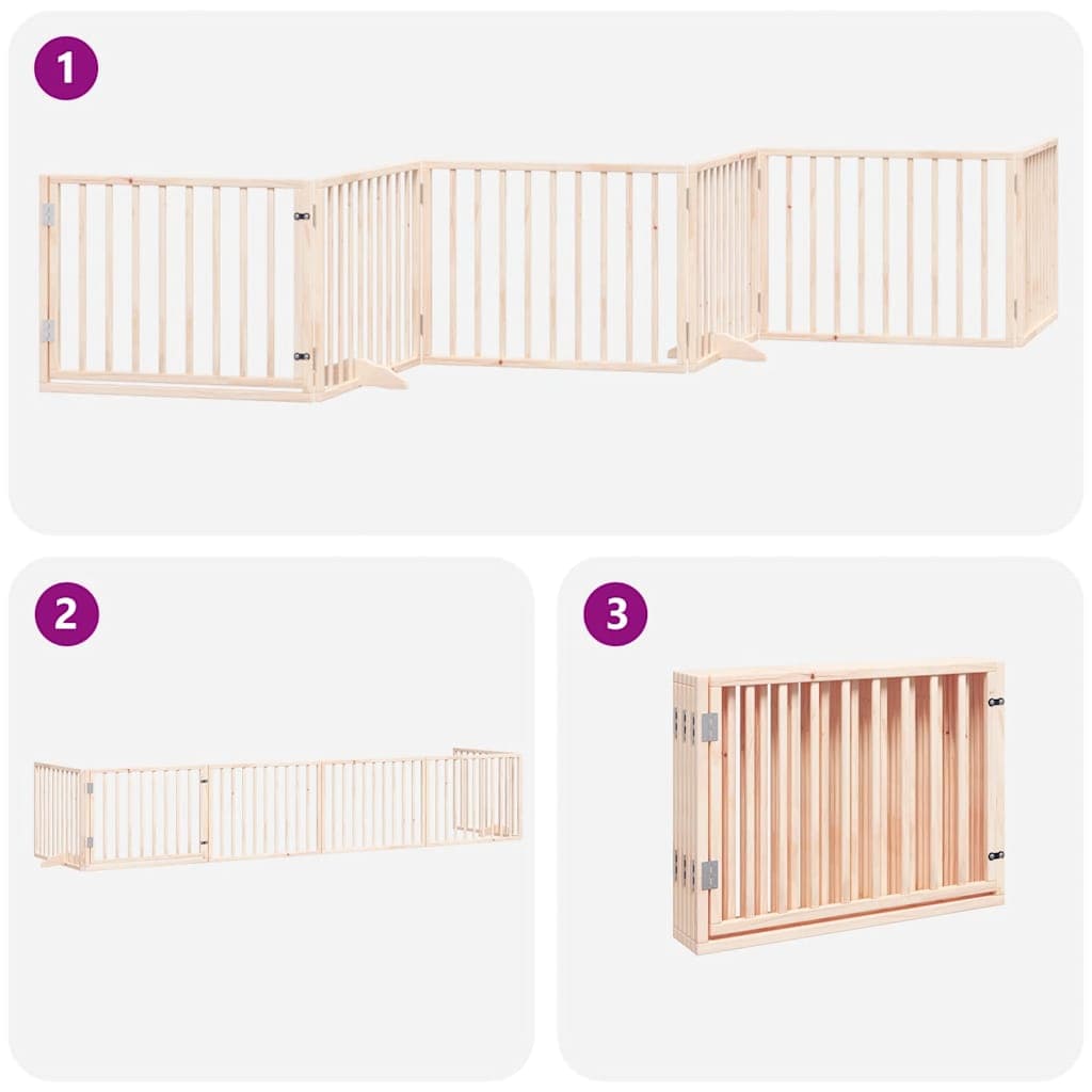 Cancello per Cani Pieghevole 6 Pannelli 480 cm Legno di Pioppo — miniatura 4 di 11