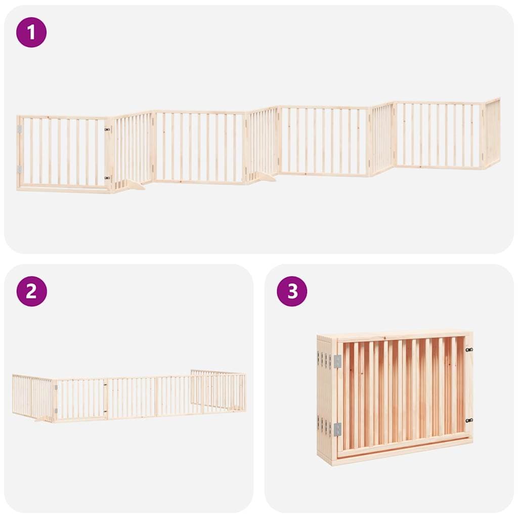 Cancello per Cani Porta Pieghevole 8 Pannelli 640 cm in Pioppo — miniatura 4 di 11