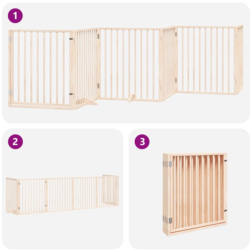 Cancello per Cani Pieghevole 6 Pannelli 480 cm Legno di Pioppo — miniatura 4 di 11