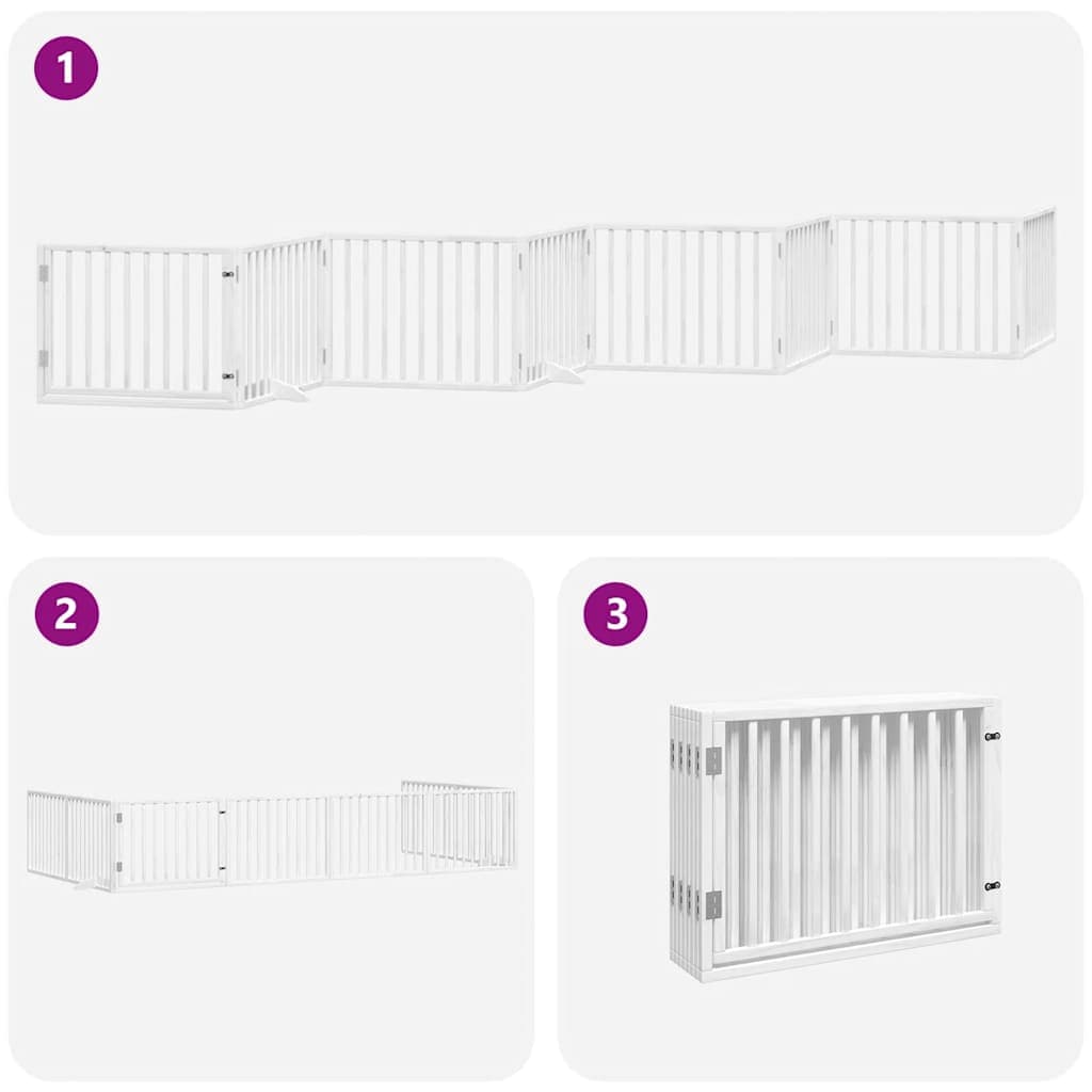Cancello Cani Porta Pieghevole Bianco 8 Pannelli 640 cm Pioppo — miniatura 4 di 11