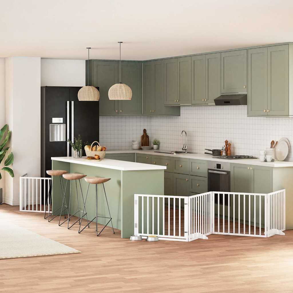 Cancello Cani Porta Pieghevole Bianco 8 Pannelli 640 cm Pioppo — miniatura 1 di 11