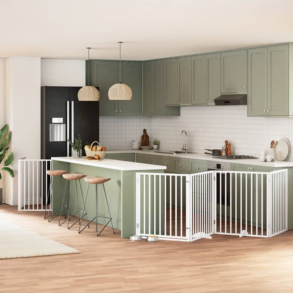 Cancello Cani Porta Pieghevole Bianco 8 Pannelli 640 cm Pioppo — miniatura 1 di 11