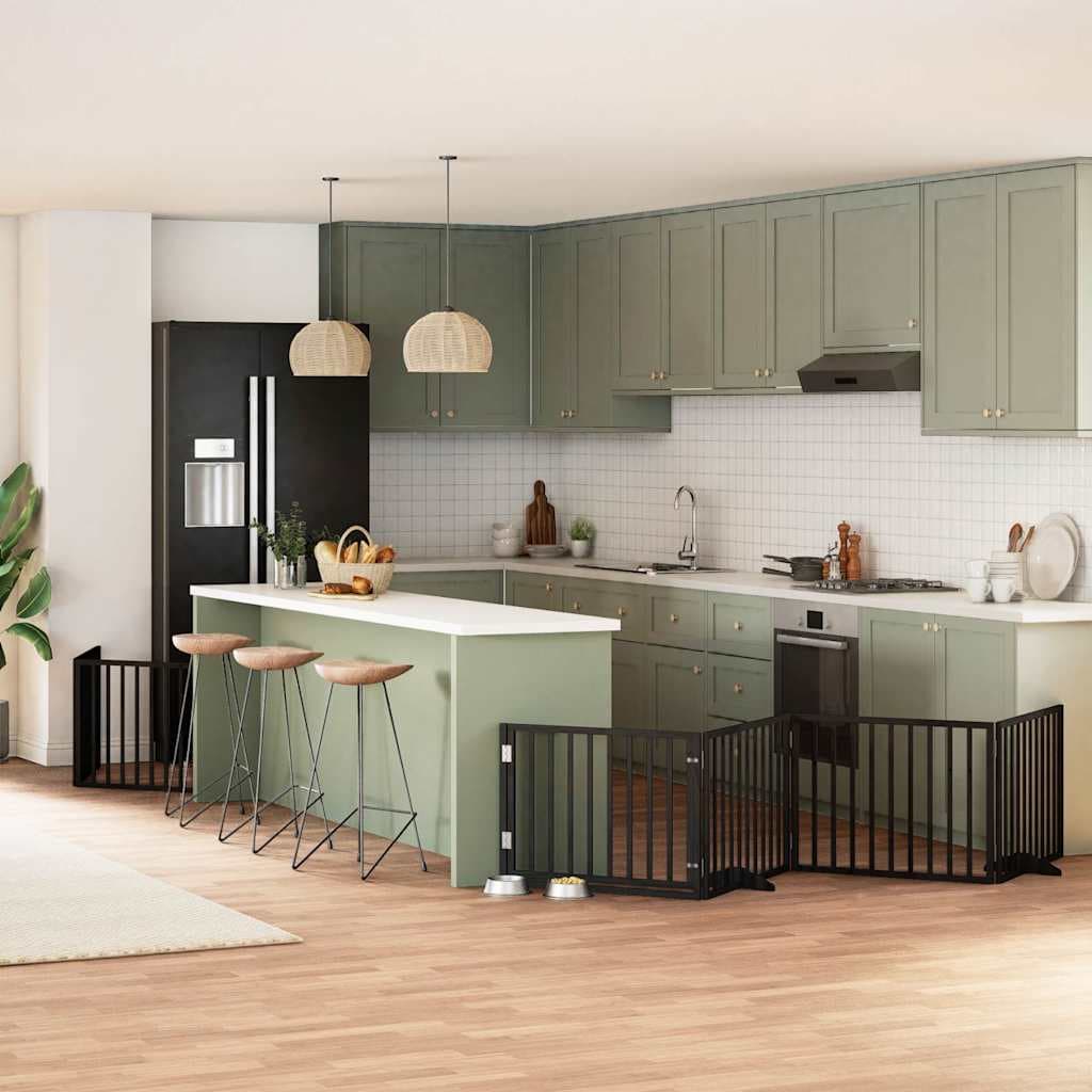 Cancello per Cani Porta Pieghevole Nero 6 Pannelli 480cm Pioppo — miniatura 1 di 11