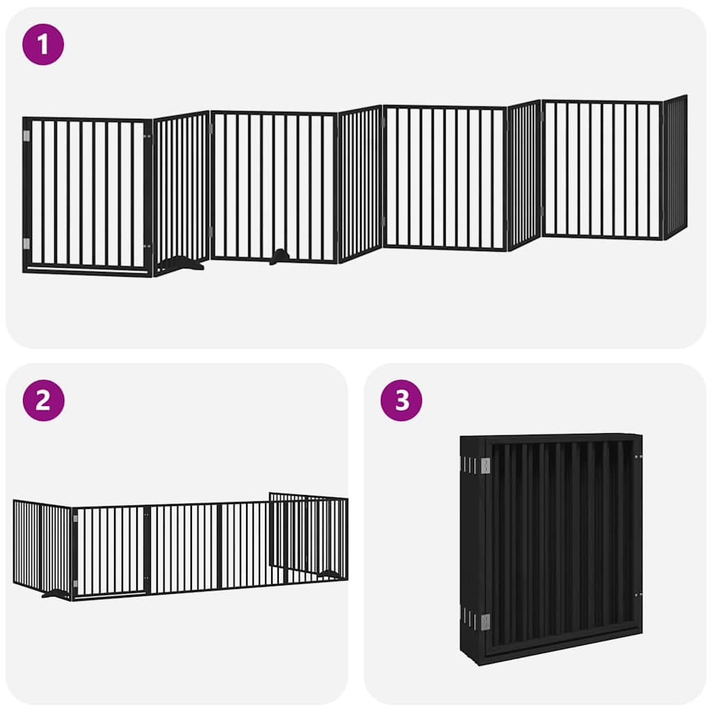 Cancello Cani Porta Pieghevole Nero 8 Pannelli 640 cm Pioppo — miniatura 5 di 11