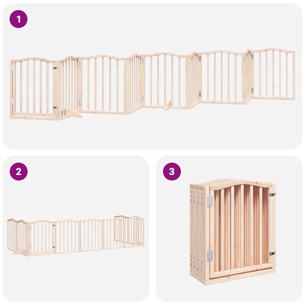 Cancello per Cani con Porta Pieghevole 9 Pannelli 450 cm Pioppo — miniatura 5 di 11