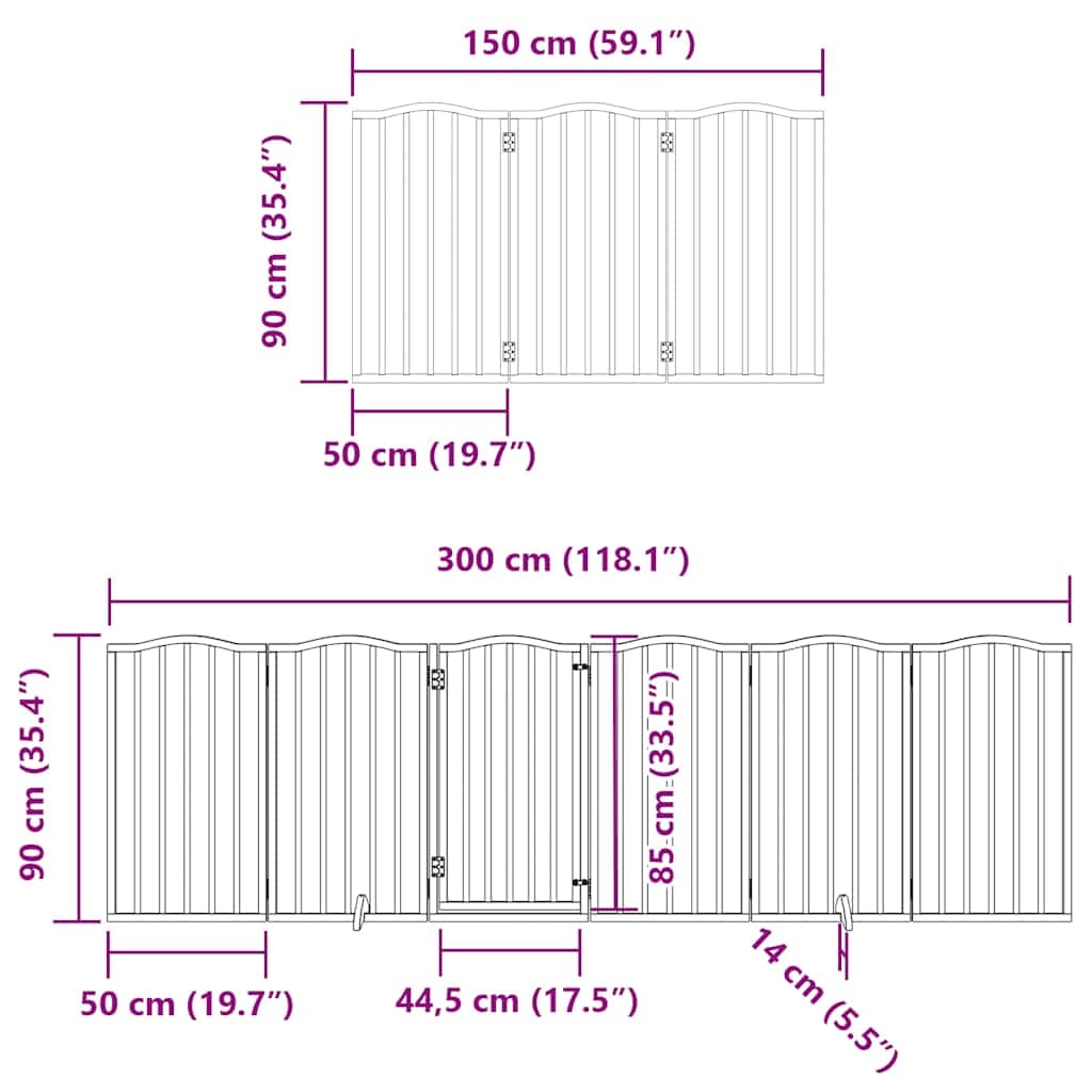 Cancello per Cani con Porta Pieghevole 9 Pannelli 450 cm Pioppo — miniatura 11 di 11