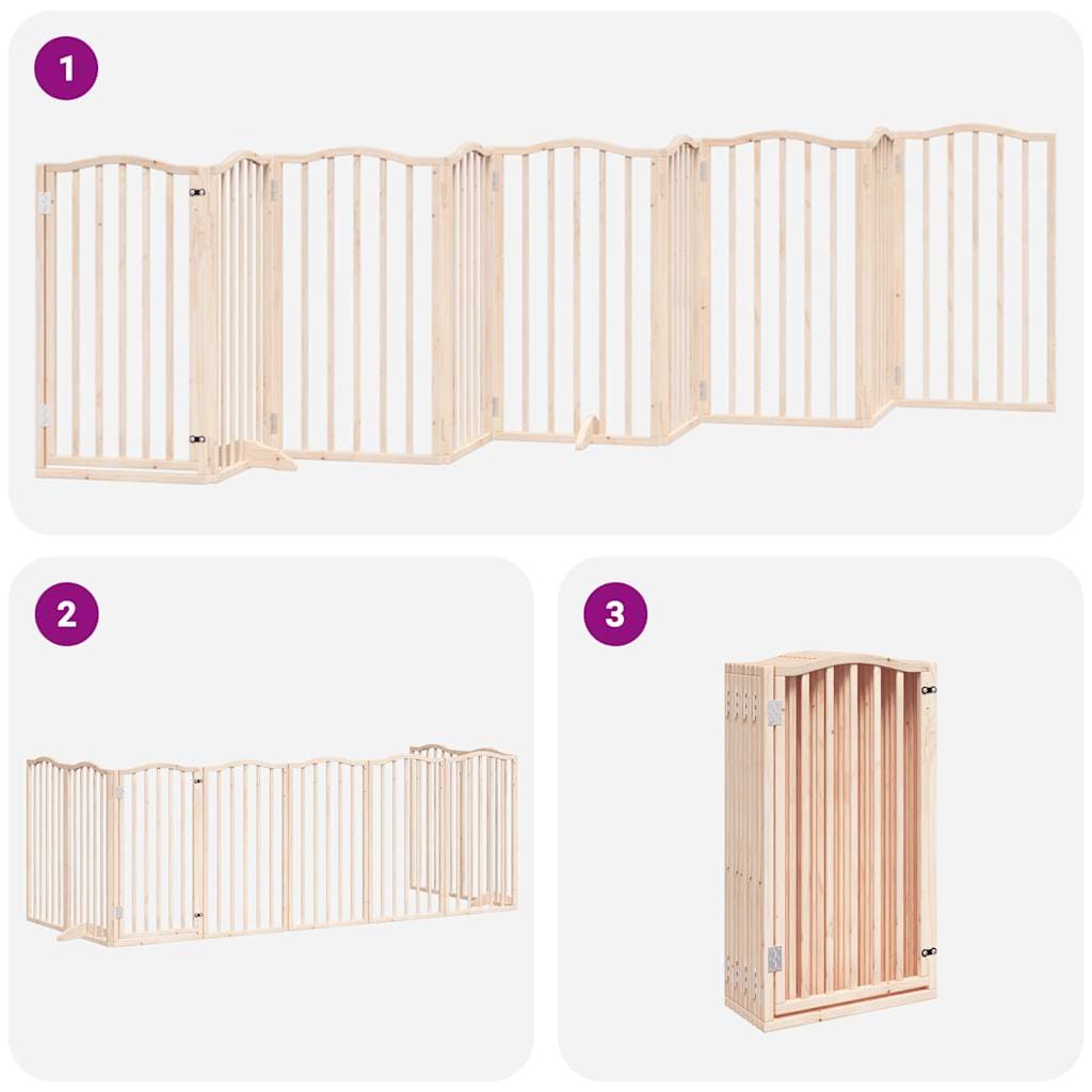 Cancello per Cani con Porta Pieghevole 9 Pannelli 450 cm Pioppo — miniatura 5 di 11