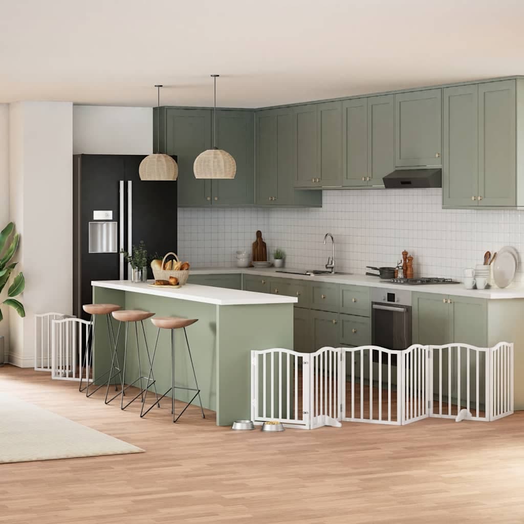 Cancello Cani Porta Pieghevole Bianco 9 Pannelli 450 cm Pioppo — miniatura 1 di 11