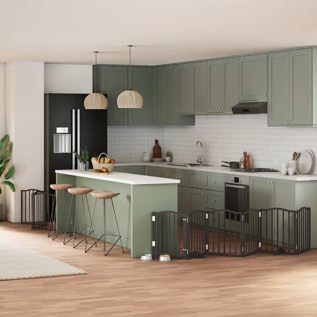 Cancello per Cani Porta Pieghevole Nero 9 Pannelli 450cm Pioppo — miniatura 1 di 11