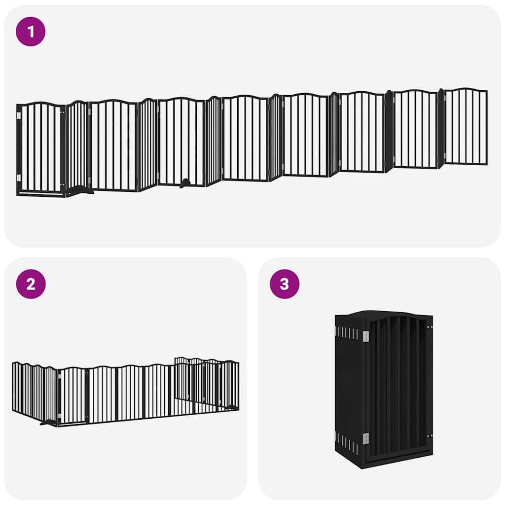 Cancello Cani Porta Pieghevole Nero 15 Pannelli 750 cm Pioppo — miniatura 5 di 11