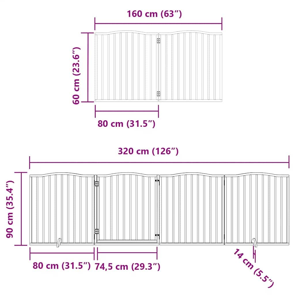 Cancello Cani Porta Pieghevole Bianco 8 Pannelli 640 cm Pioppo — miniatura 11 di 11