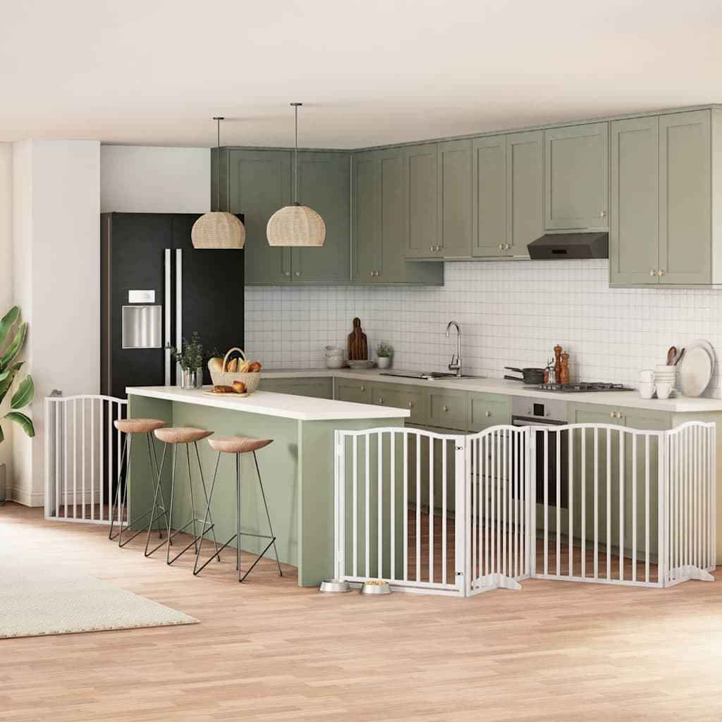 Cancello Cani Porta Pieghevole Bianco 8 Pannelli 640 cm Pioppo — miniatura 1 di 11