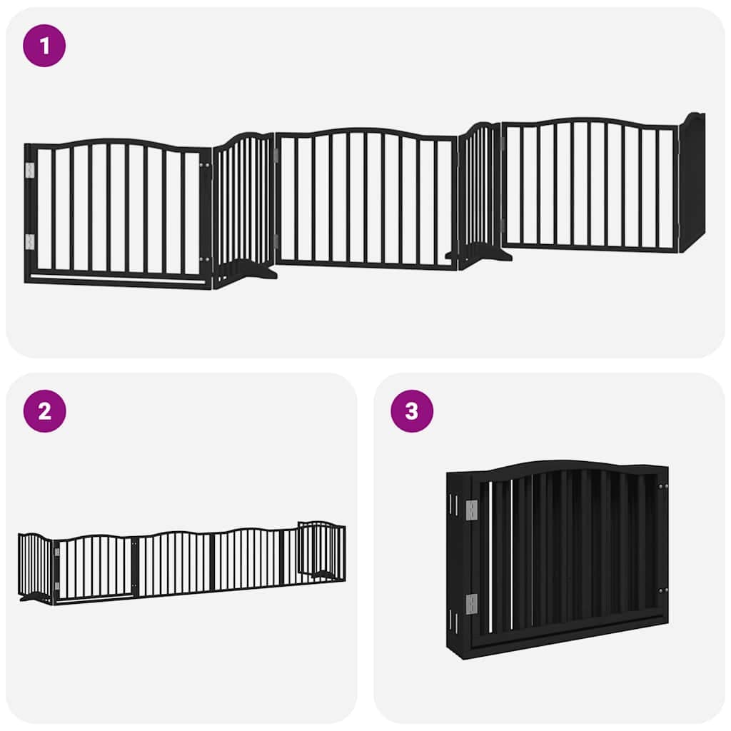 Cancello per Cani Porta Pieghevole Nero 6 Pannelli 480cm Pioppo — miniatura 5 di 11