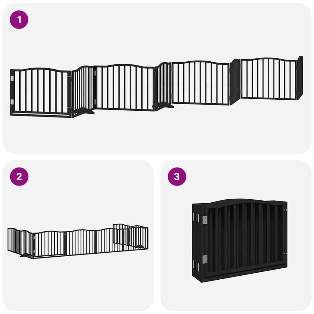 Cancello Cani Porta Pieghevole Nero 8 Pannelli 640 cm Pioppo — miniatura 5 di 11