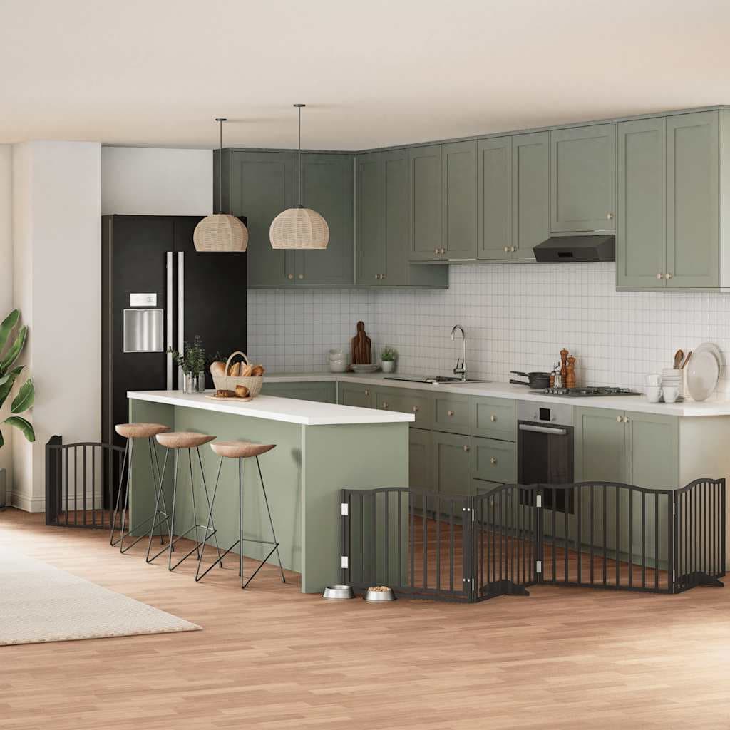 Cancello Cani Porta Pieghevole Nero 8 Pannelli 640 cm Pioppo — miniatura 1 di 11