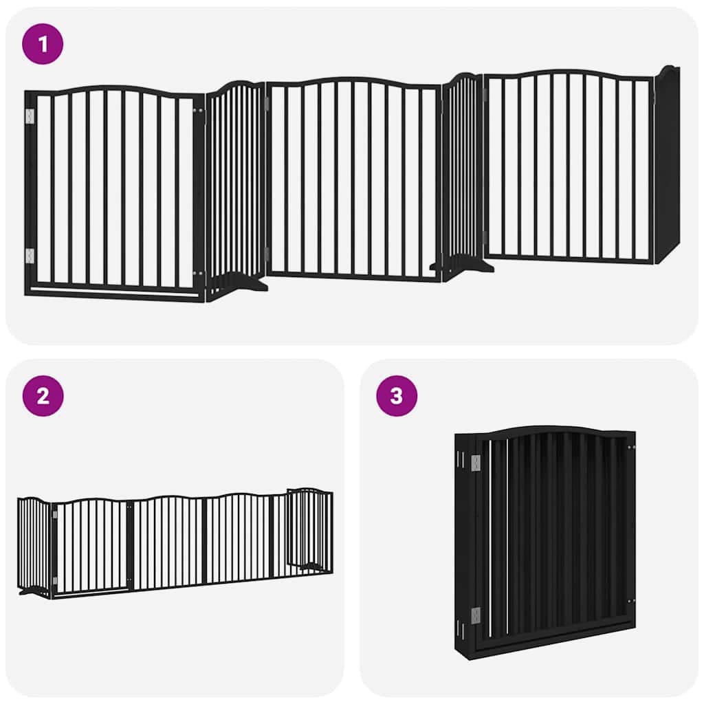 Cancello per Cani Porta Pieghevole Nero 6 Pannelli 480cm Pioppo — miniatura 5 di 11