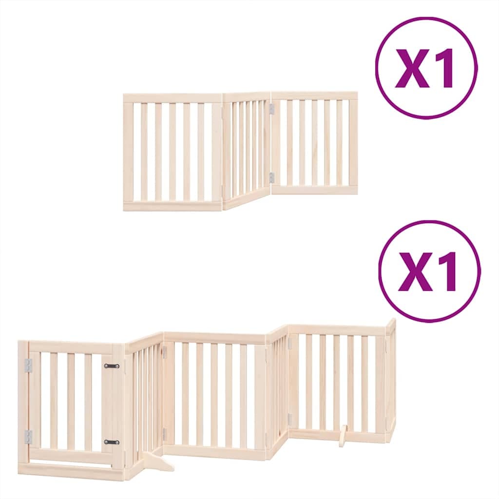 Cancello per Cani con Porta Pieghevole 9 Pannelli 450 cm Pioppo — miniatura 2 di 11
