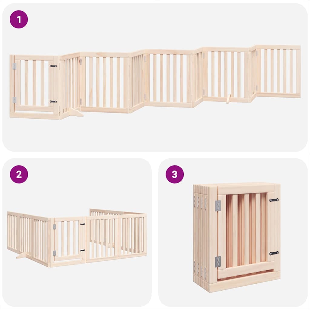 Cancello per Cani con Porta Pieghevole 9 Pannelli 450 cm Pioppo — miniatura 4 di 11