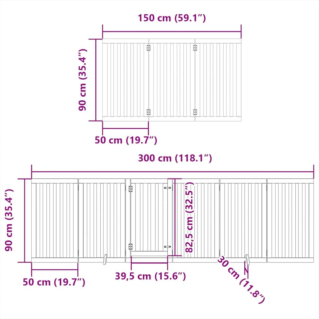 Cancello Cani Porta Pieghevole Bianco 9 Pannelli 450 cm Pioppo — miniatura 10 di 11